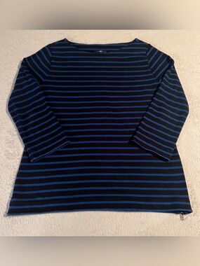 GAP Women’s Royal Blue Black Striped Sweater Zipper Medium